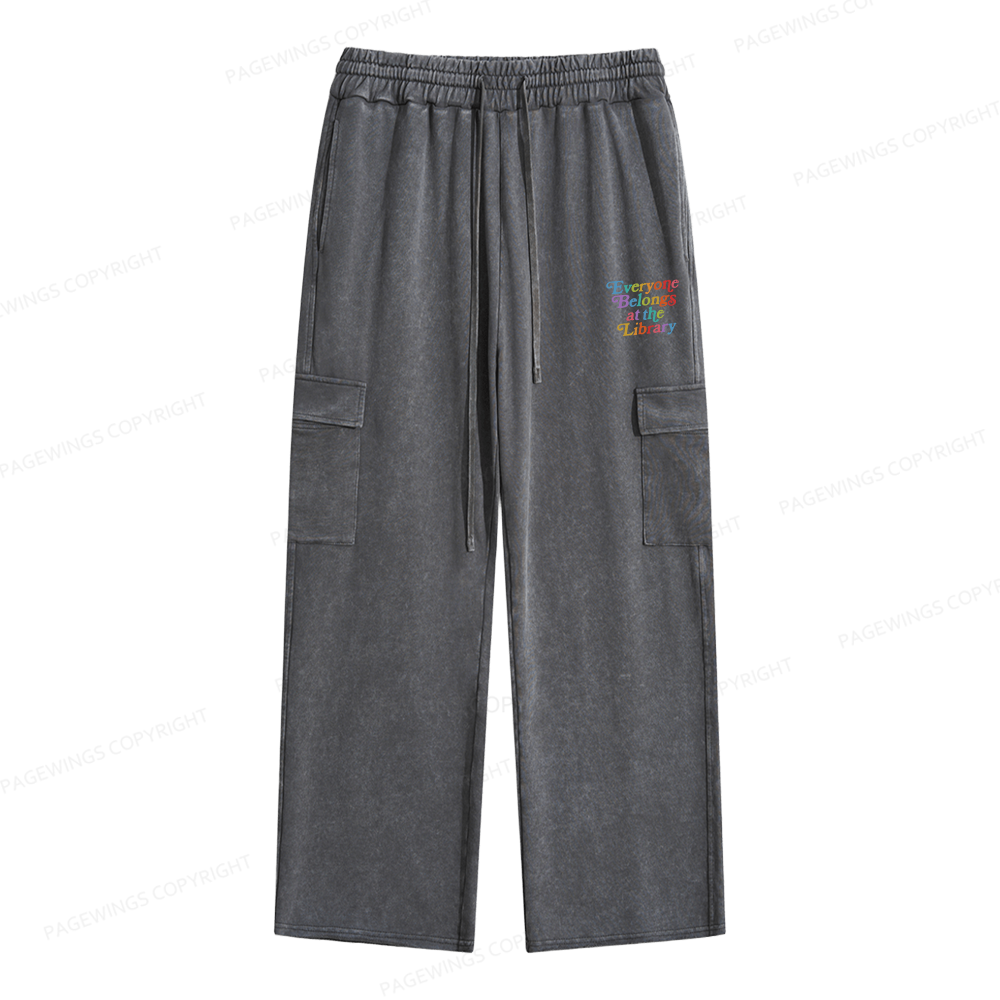 Pagewings Everyone belongs at the library Unisex Washed Cargo Sweatpants