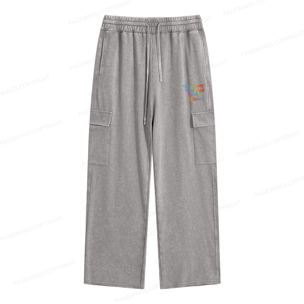 Pagewings Everyone belongs at the library Unisex Washed Cargo Sweatpants