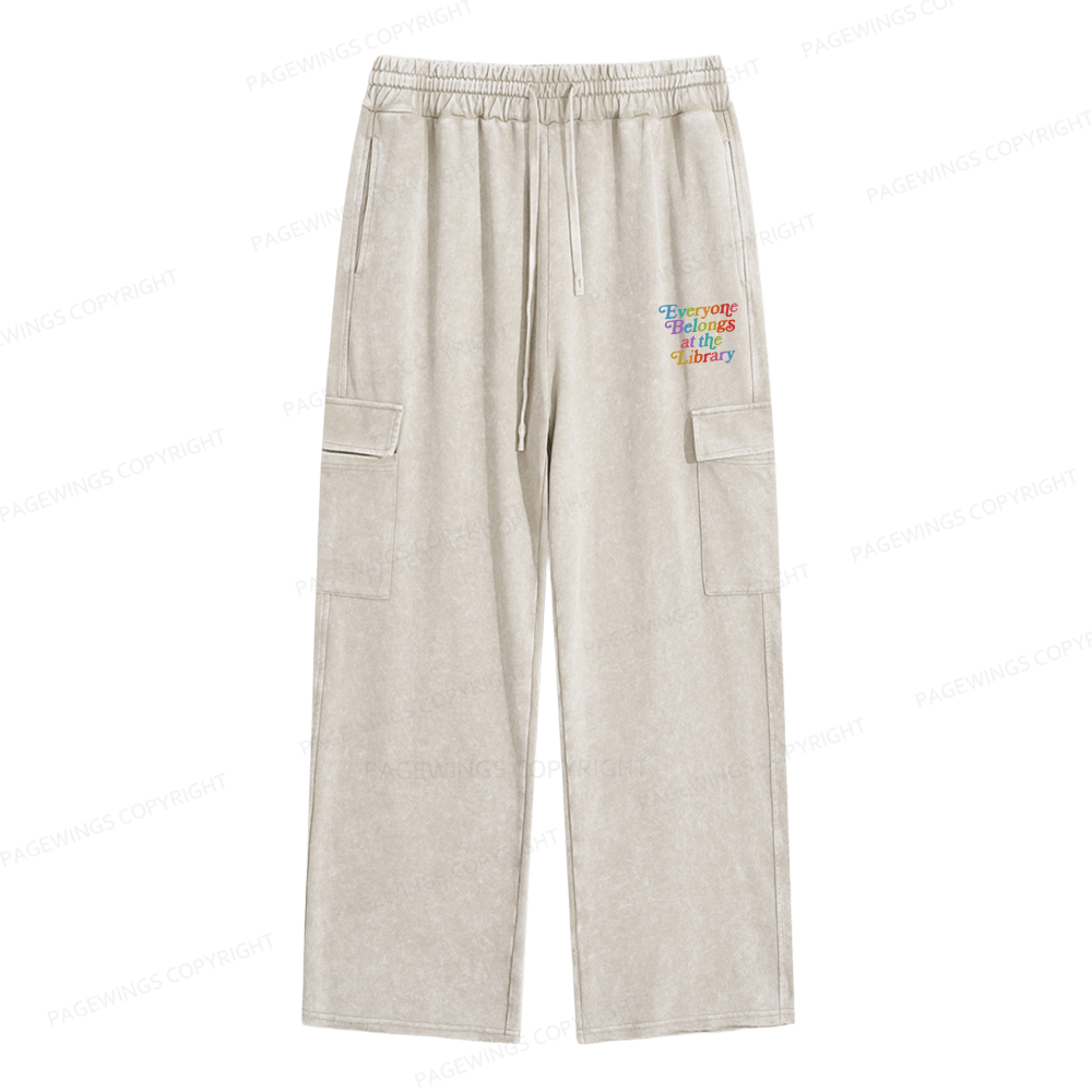 Pagewings Everyone belongs at the library Unisex Washed Cargo Sweatpants