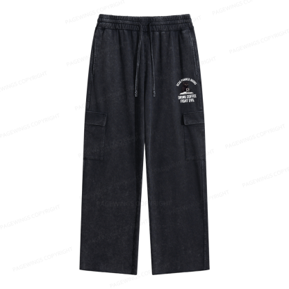 Pagewings Read Books Drink Coffee Fight Evil Unisex Washed Cargo Sweatpants