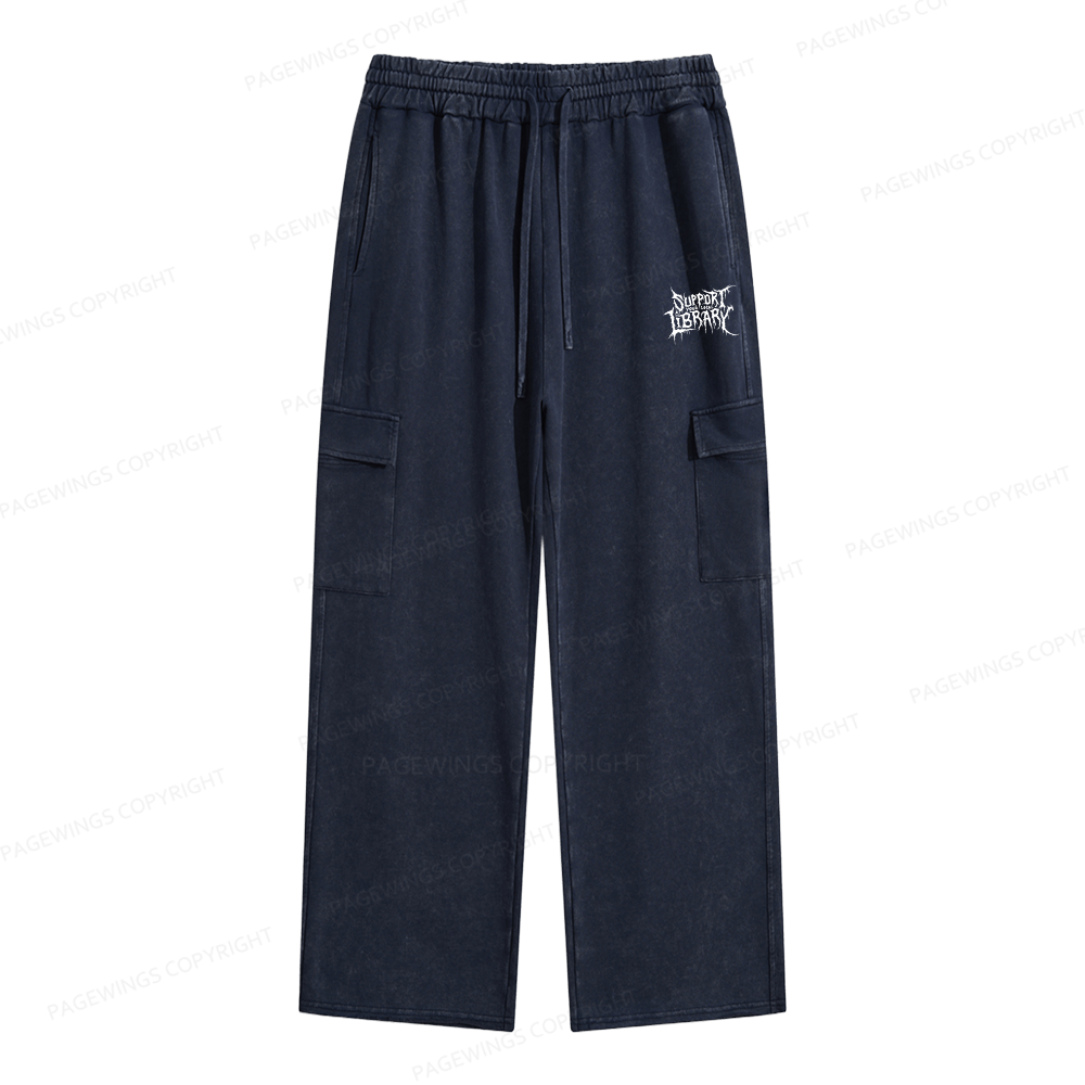 Pagewings Support Your Local Library Unisex Washed Cargo Sweatpants