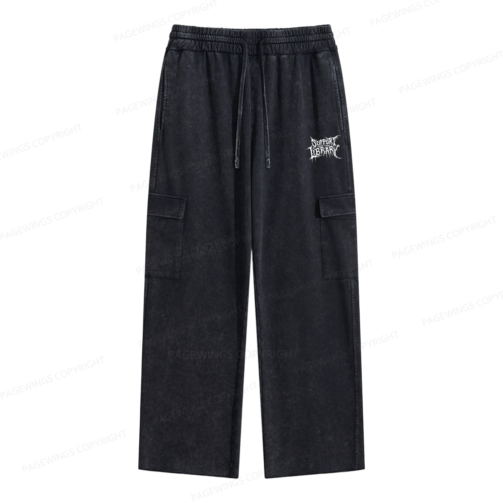 Pagewings Support Your Local Library Unisex Washed Cargo Sweatpants