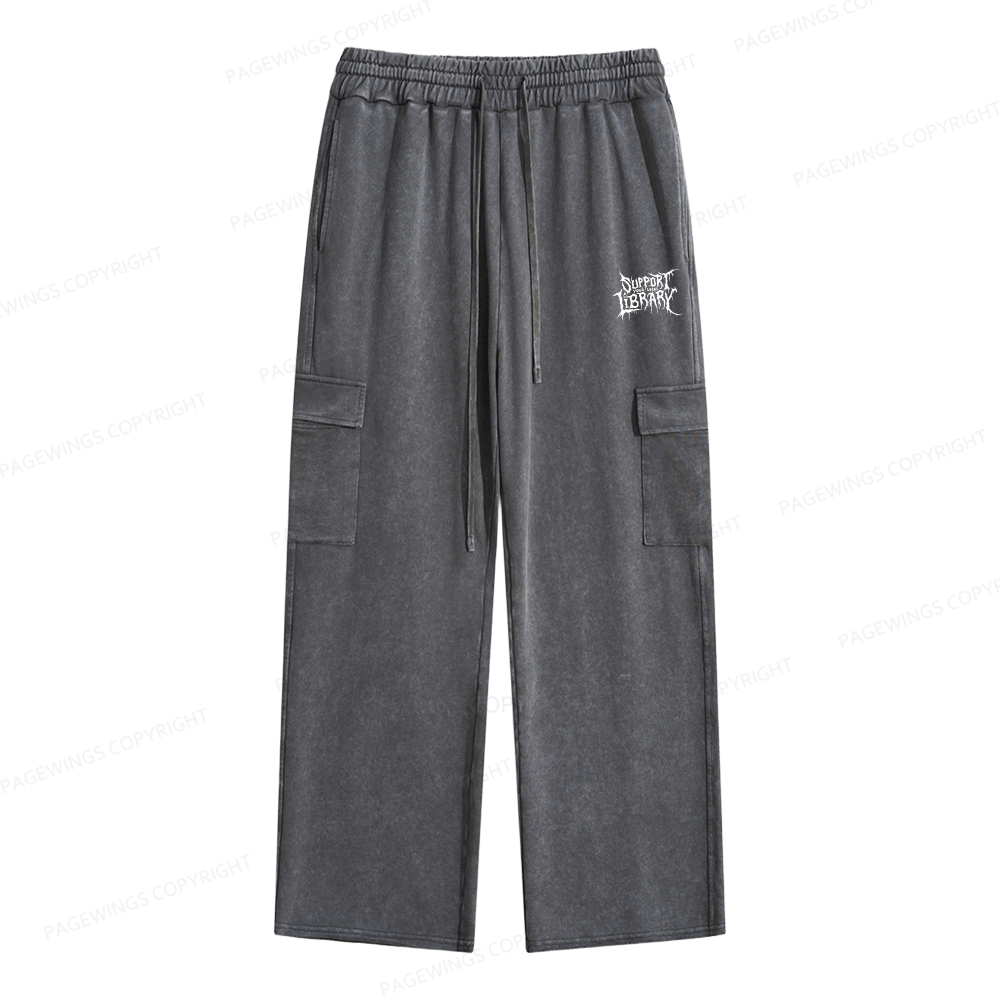 Pagewings Support Your Local Library Unisex Washed Cargo Sweatpants