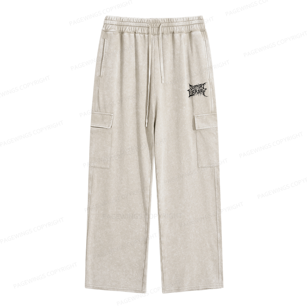Pagewings Support Your Local Library Unisex Washed Cargo Sweatpants