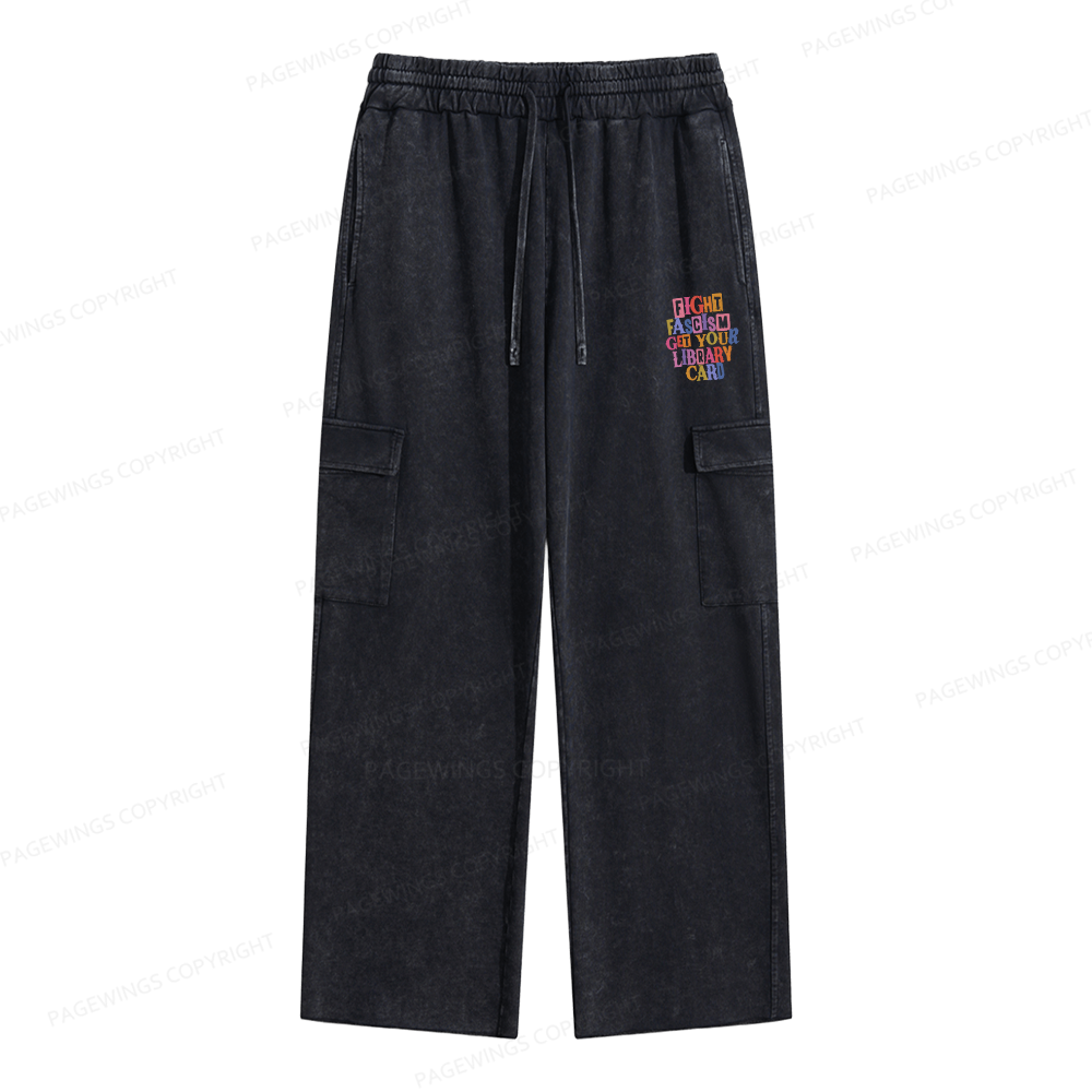 Pagewings Get Your Library Card Unisex Washed Cargo Sweatpants