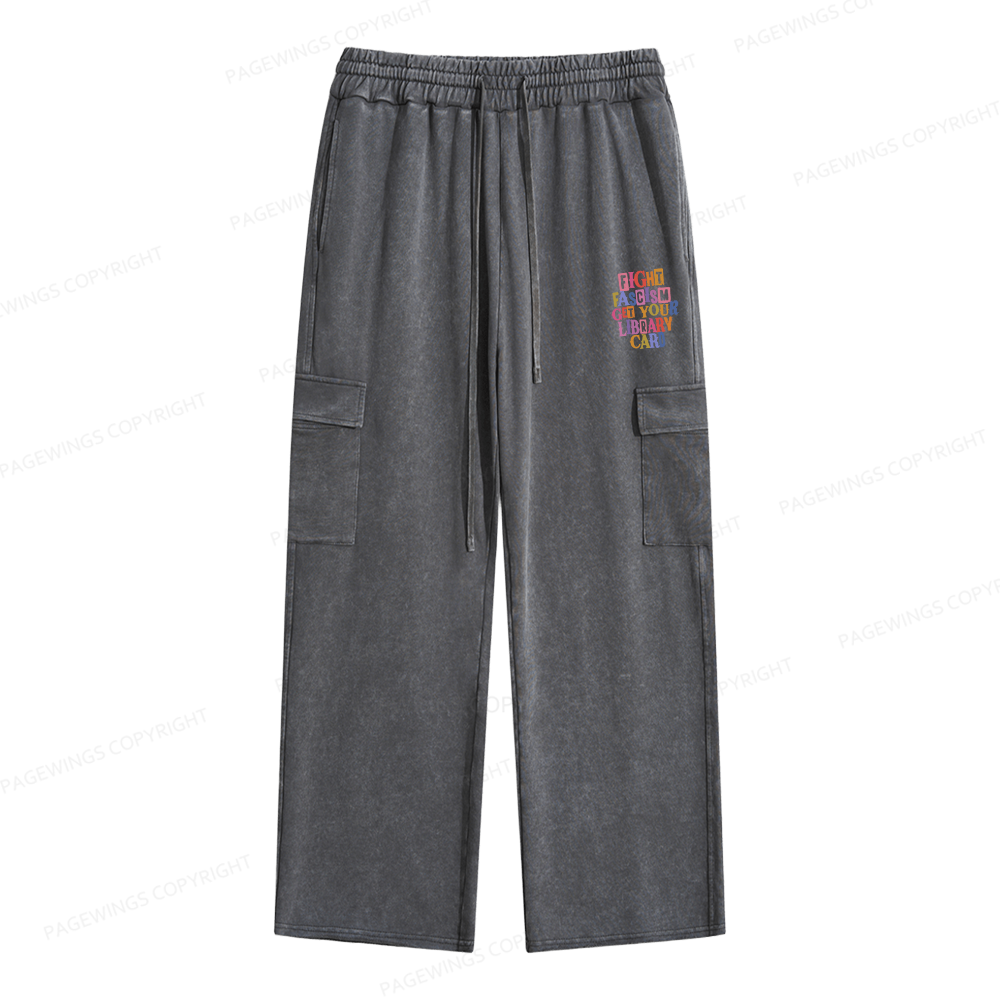Pagewings Get Your Library Card Unisex Washed Cargo Sweatpants