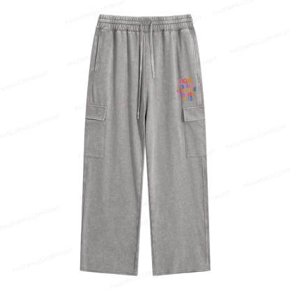 Pagewings Get Your Library Card Unisex Washed Cargo Sweatpants