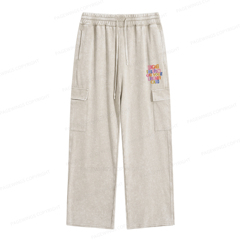 Pagewings Get Your Library Card Unisex Washed Cargo Sweatpants
