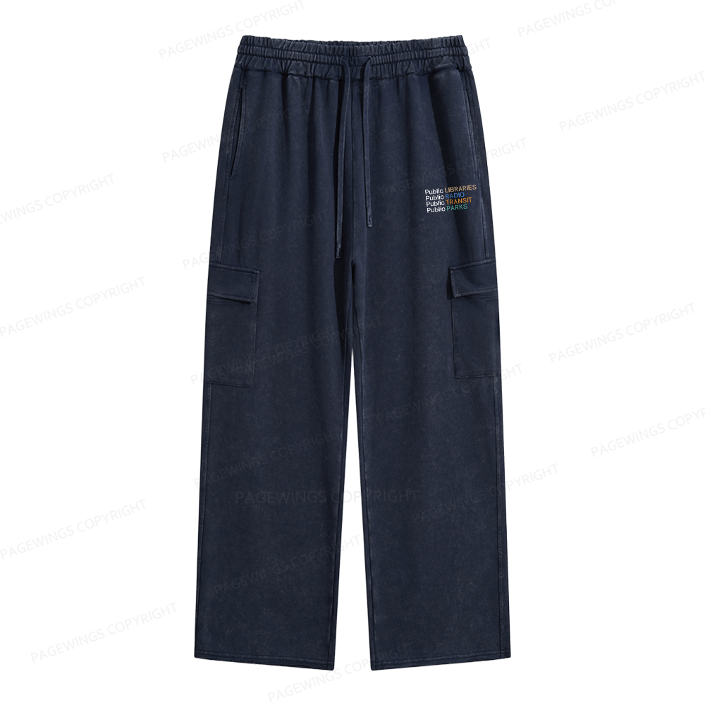 Pagewings Public Libraries Radio Transit Parks Unisex Washed Cargo Sweatpants