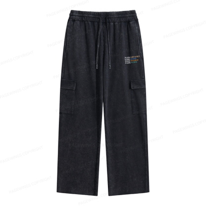 Pagewings Public Libraries Radio Transit Parks Unisex Washed Cargo Sweatpants