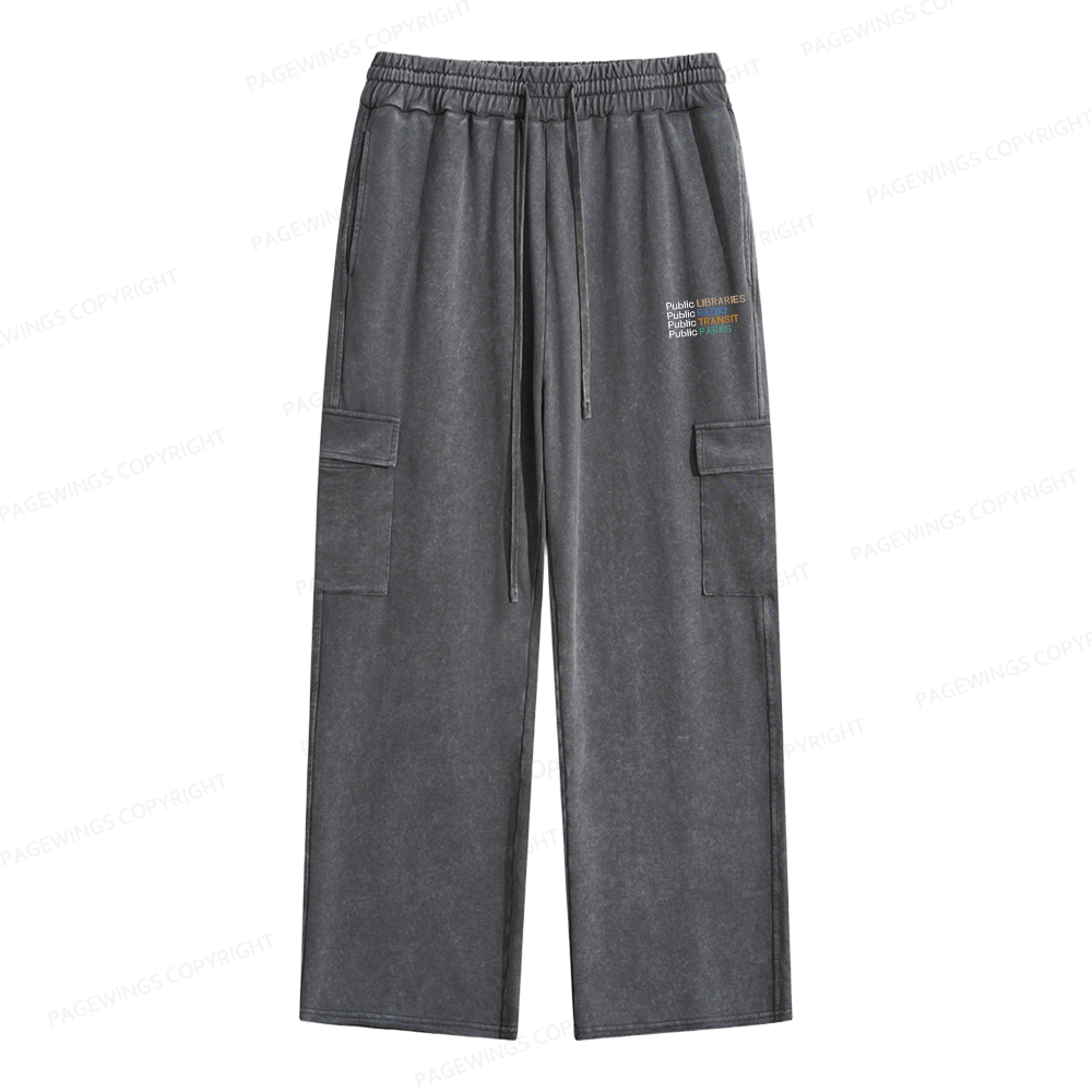 Pagewings Public Libraries Radio Transit Parks Unisex Washed Cargo Sweatpants