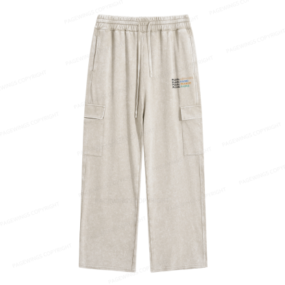 Pagewings Public Libraries Radio Transit Parks Unisex Washed Cargo Sweatpants