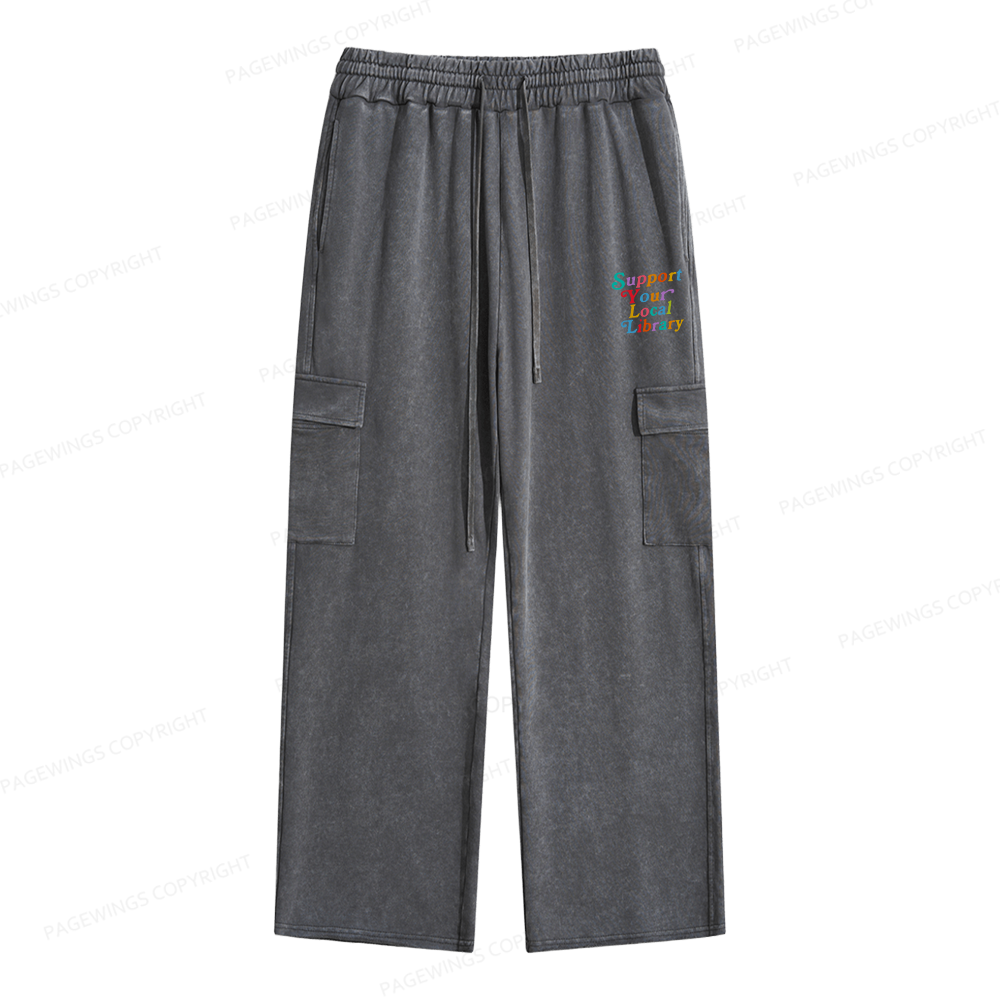 Pagewings Support Your Local Library Unisex Washed Cargo Sweatpants