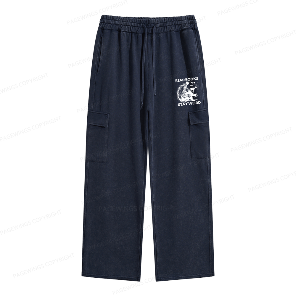 Pagewings Read Books Stay Weird Unisex Washed Cargo Sweatpants