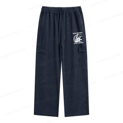 Pagewings Read Books Stay Weird Unisex Washed Cargo Sweatpants