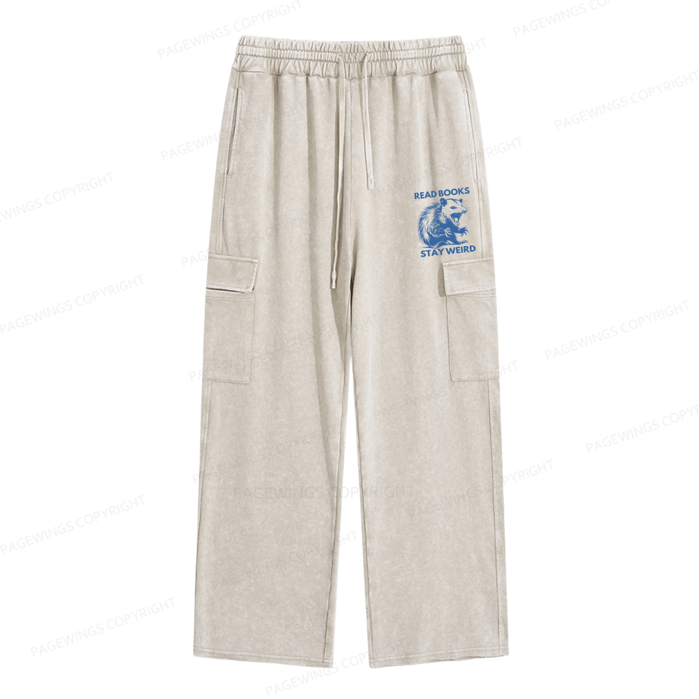 Pagewings Read Books Stay Weird Unisex Washed Cargo Sweatpants
