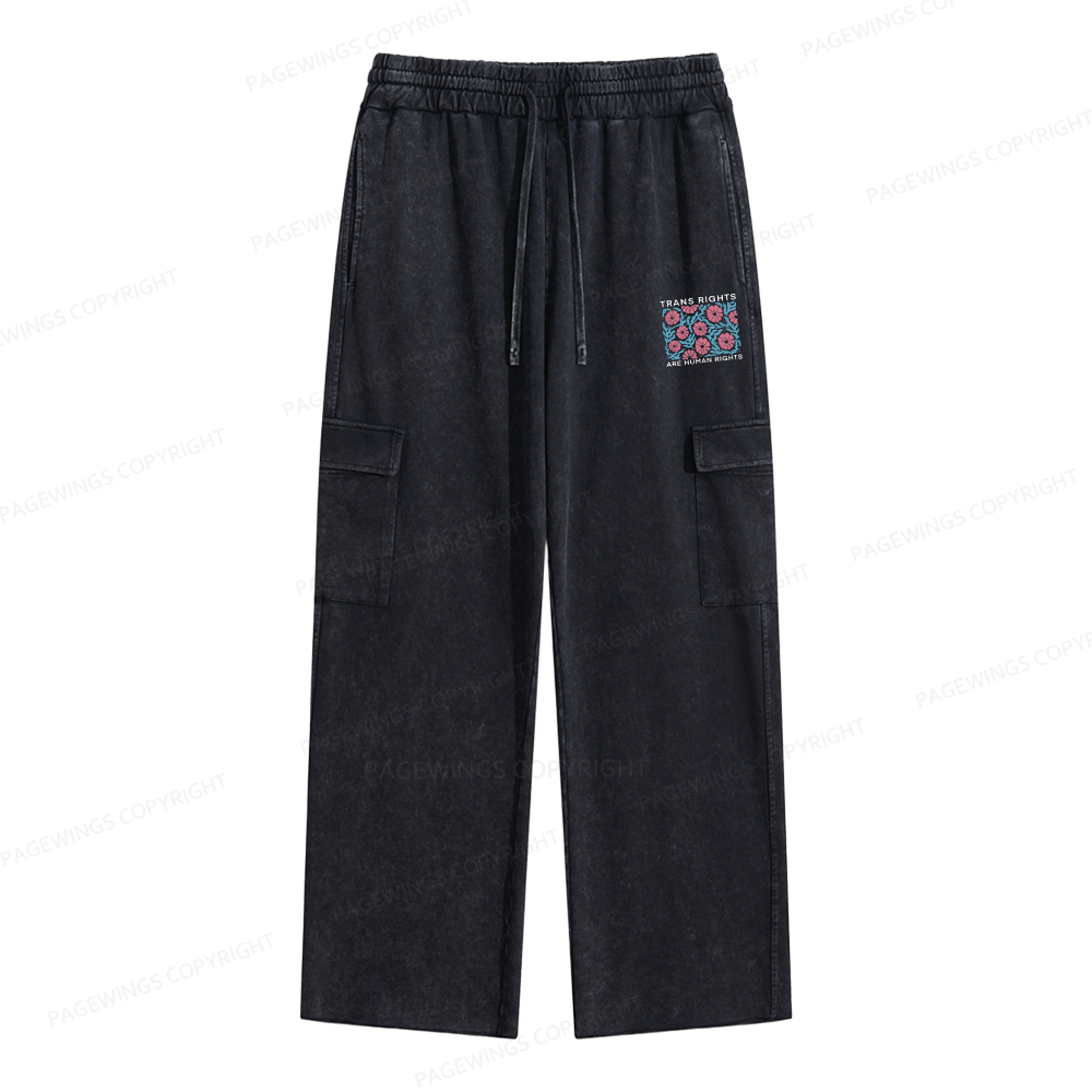 Pagewings Trans Rights Are Human Rights Unisex Washed Cargo Sweatpants