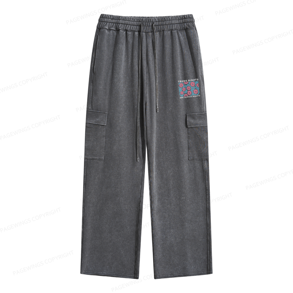Pagewings Trans Rights Are Human Rights Unisex Washed Cargo Sweatpants