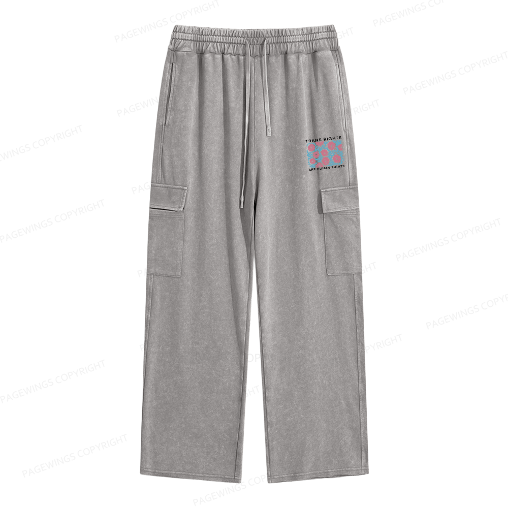 Pagewings Trans Rights Are Human Rights Unisex Washed Cargo Sweatpants