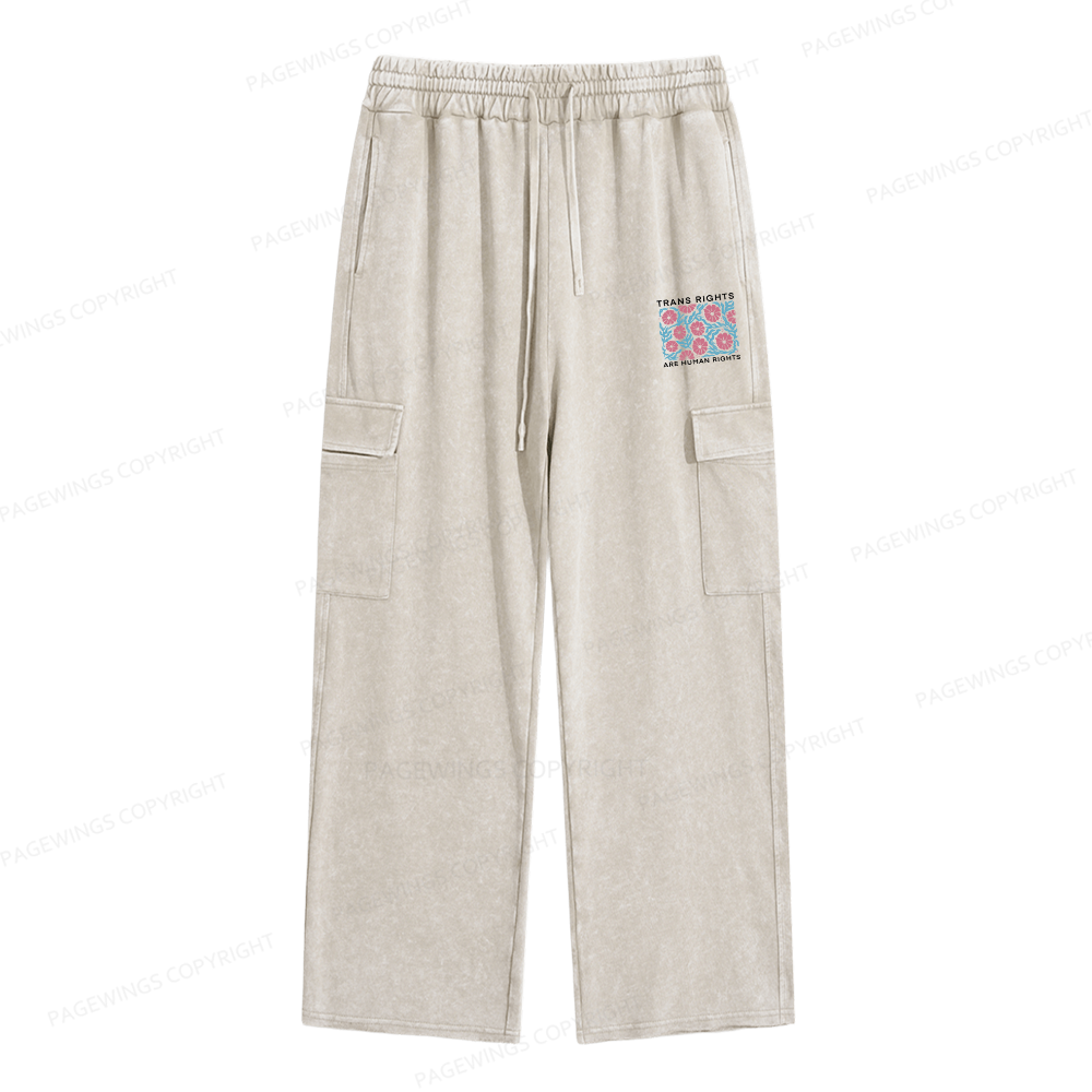 Pagewings Trans Rights Are Human Rights Unisex Washed Cargo Sweatpants