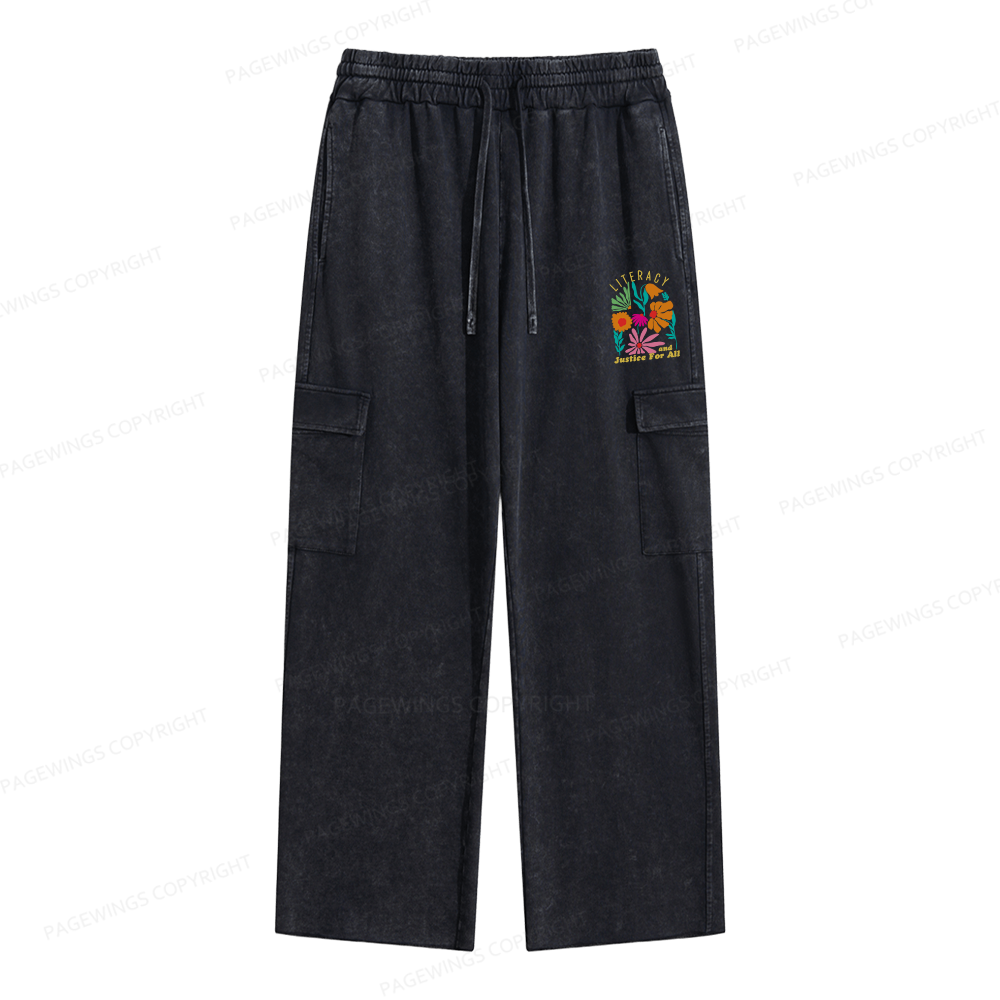 Pagewings Literacy And Justice Unisex Washed Cargo Sweatpants