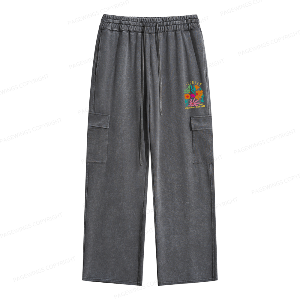 Pagewings Literacy And Justice Unisex Washed Cargo Sweatpants