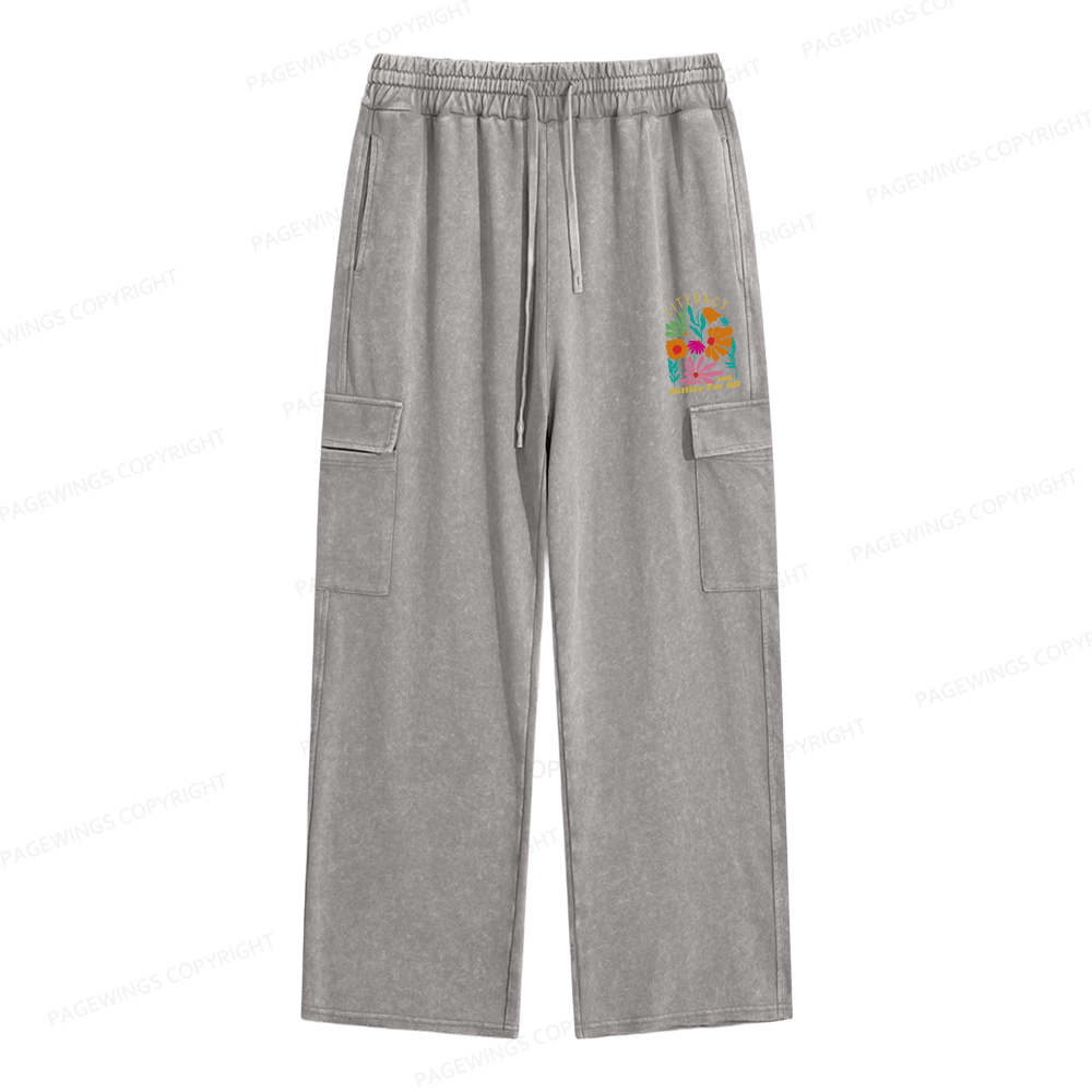 Pagewings Literacy And Justice Unisex Washed Cargo Sweatpants