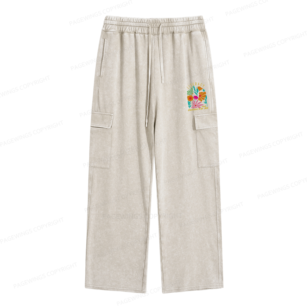 Pagewings Literacy And Justice Unisex Washed Cargo Sweatpants