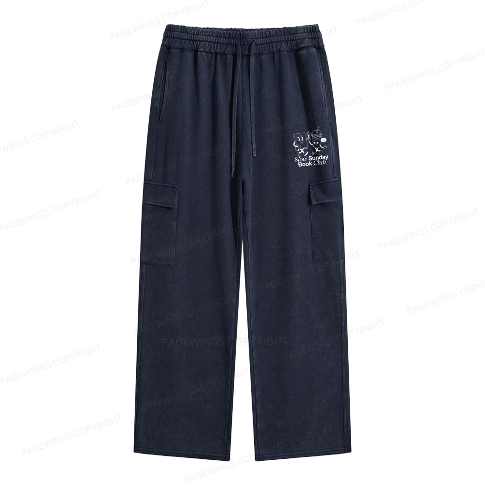 Pagewings Slow Sunday Book Club Unisex Washed Cargo Sweatpants