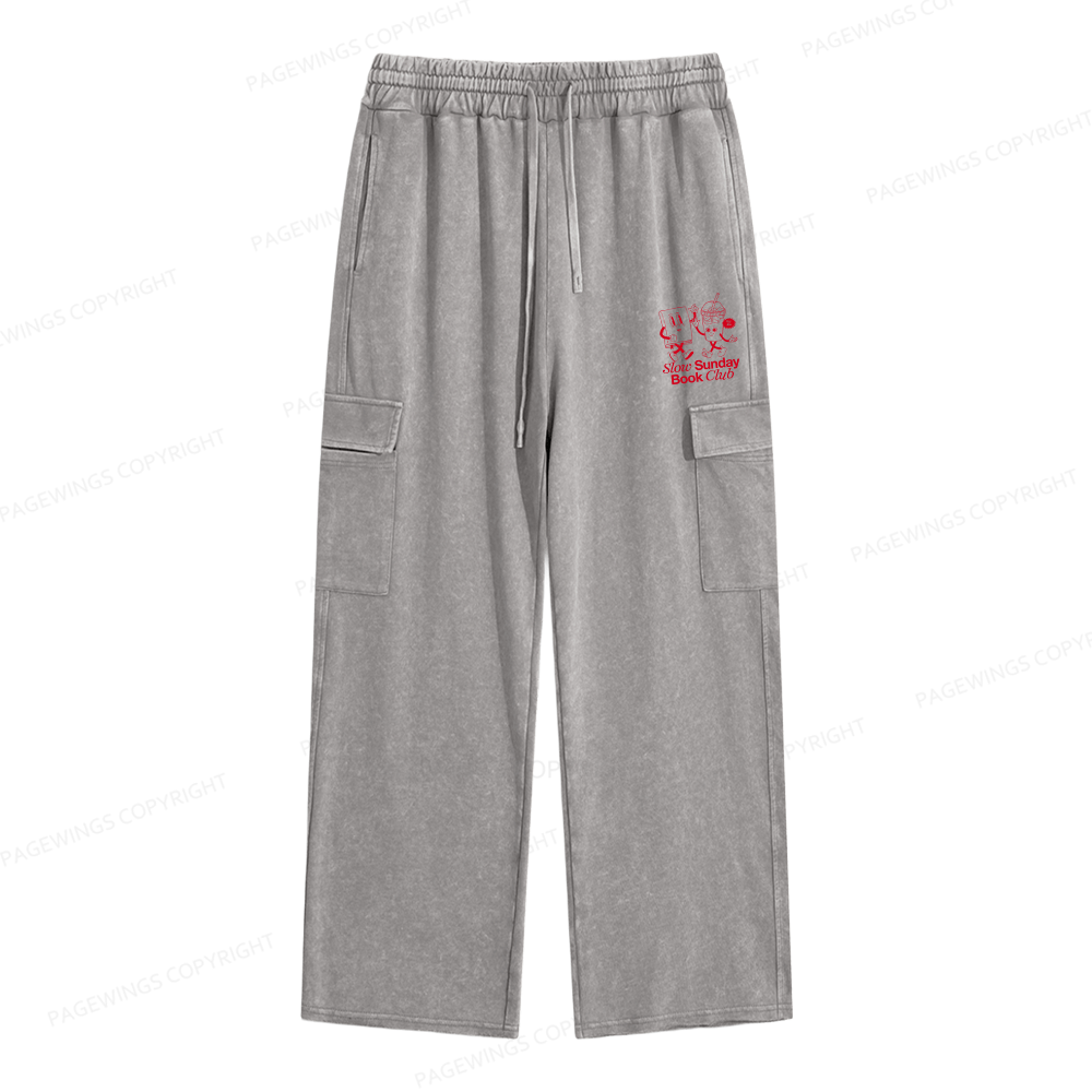 Pagewings Slow Sunday Book Club Unisex Washed Cargo Sweatpants