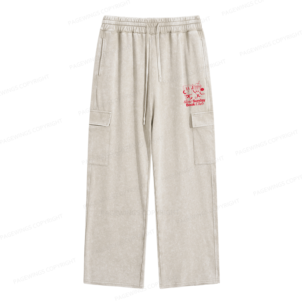Pagewings Slow Sunday Book Club Unisex Washed Cargo Sweatpants