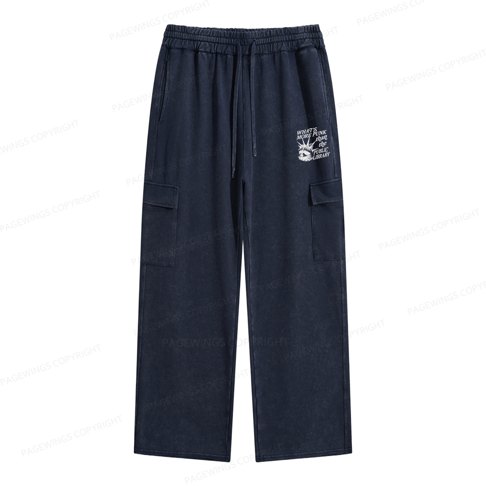 Pagewings What’s More Punk Than The Public Library Unisex Washed Cargo Sweatpants