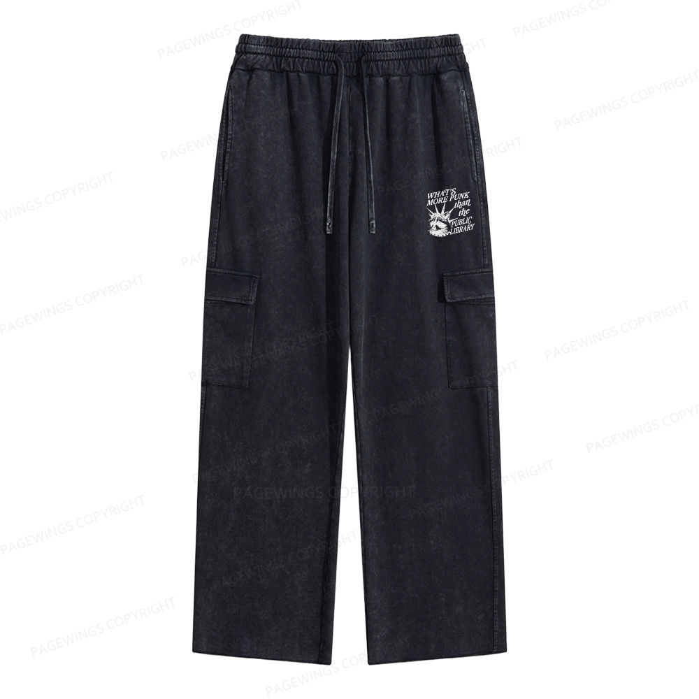 Pagewings What’s More Punk Than The Public Library Unisex Washed Cargo Sweatpants