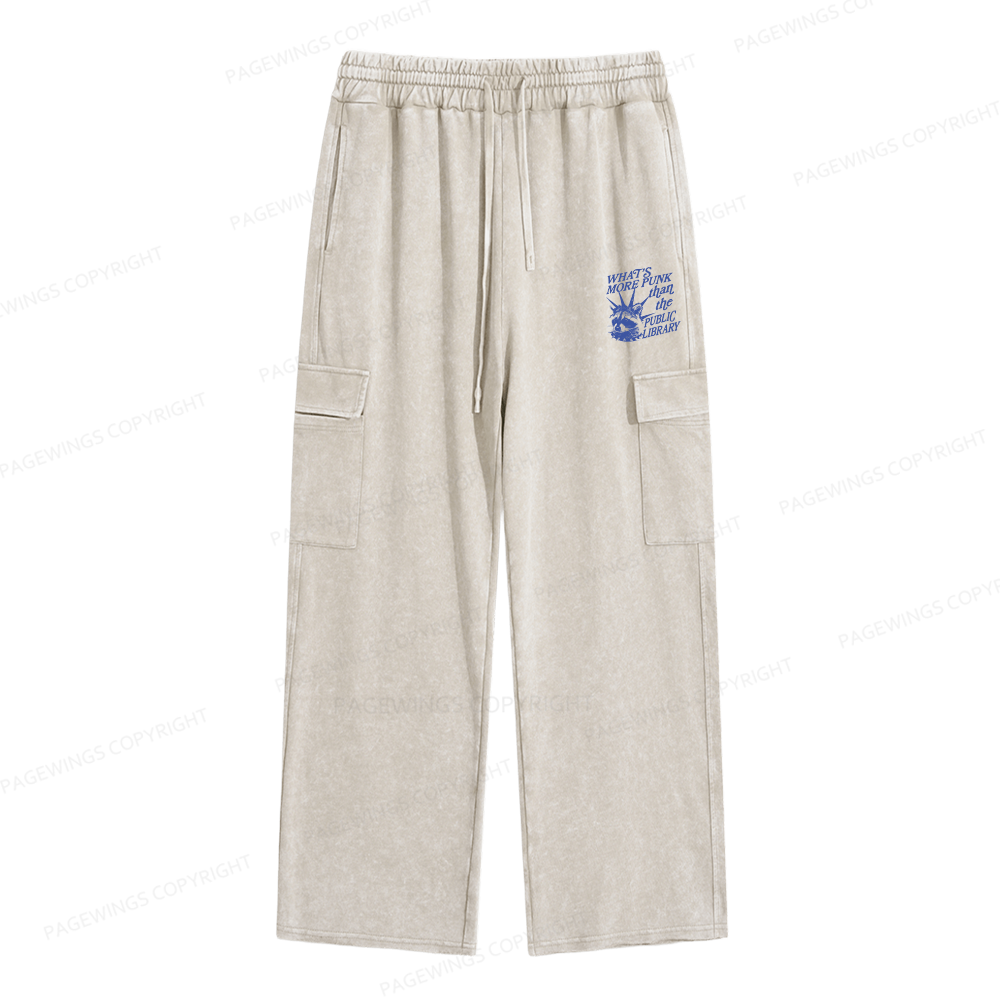 Pagewings What’s More Punk Than The Public Library Unisex Washed Cargo Sweatpants