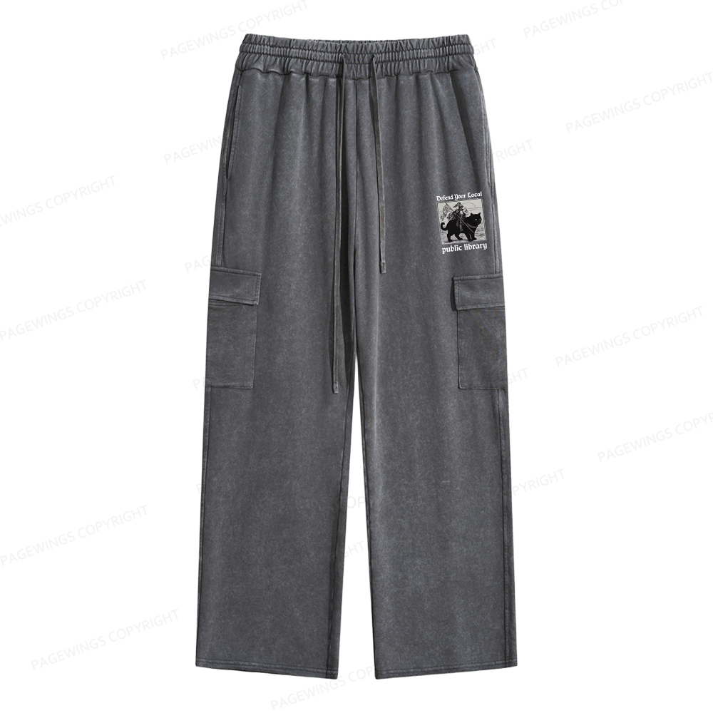 Pagewings Defend Your Local public library Unisex Washed Cargo Sweatpants