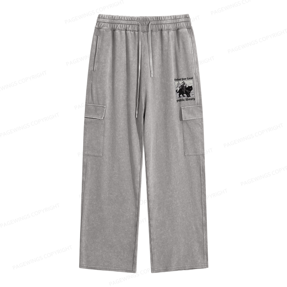 Pagewings Defend Your Local public library Unisex Washed Cargo Sweatpants