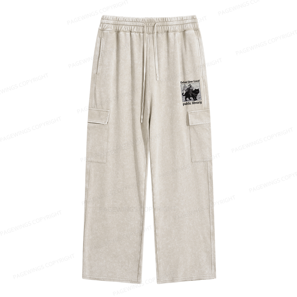 Pagewings Defend Your Local public library Unisex Washed Cargo Sweatpants