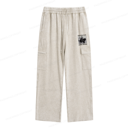 Pagewings Defend Your Local public library Unisex Washed Cargo Sweatpants