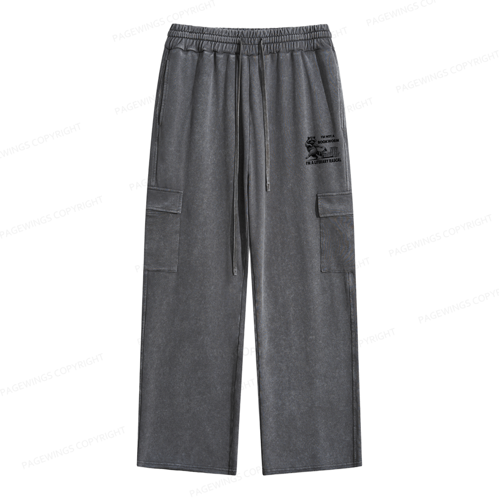 Pagewings I'm Not A Bookworm I'm A Literary Rascal Unisex Washed Cargo Sweatpants
