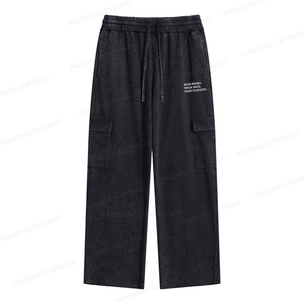 Pagewings Read Books Walk Dogs And Fight Unisex Washed Cargo Sweatpants