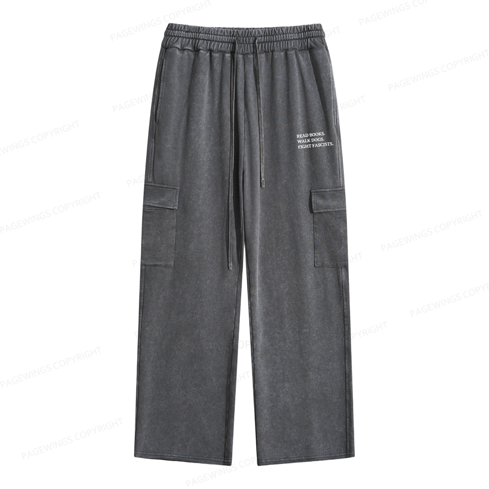 Pagewings Read Books Walk Dogs And Fight Unisex Washed Cargo Sweatpants
