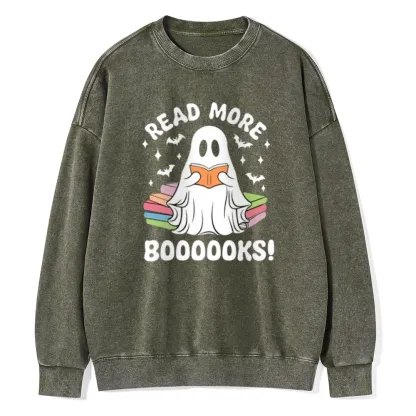 Pagewings Halloween Read More Booooks Unisex Washed Sweatshirt