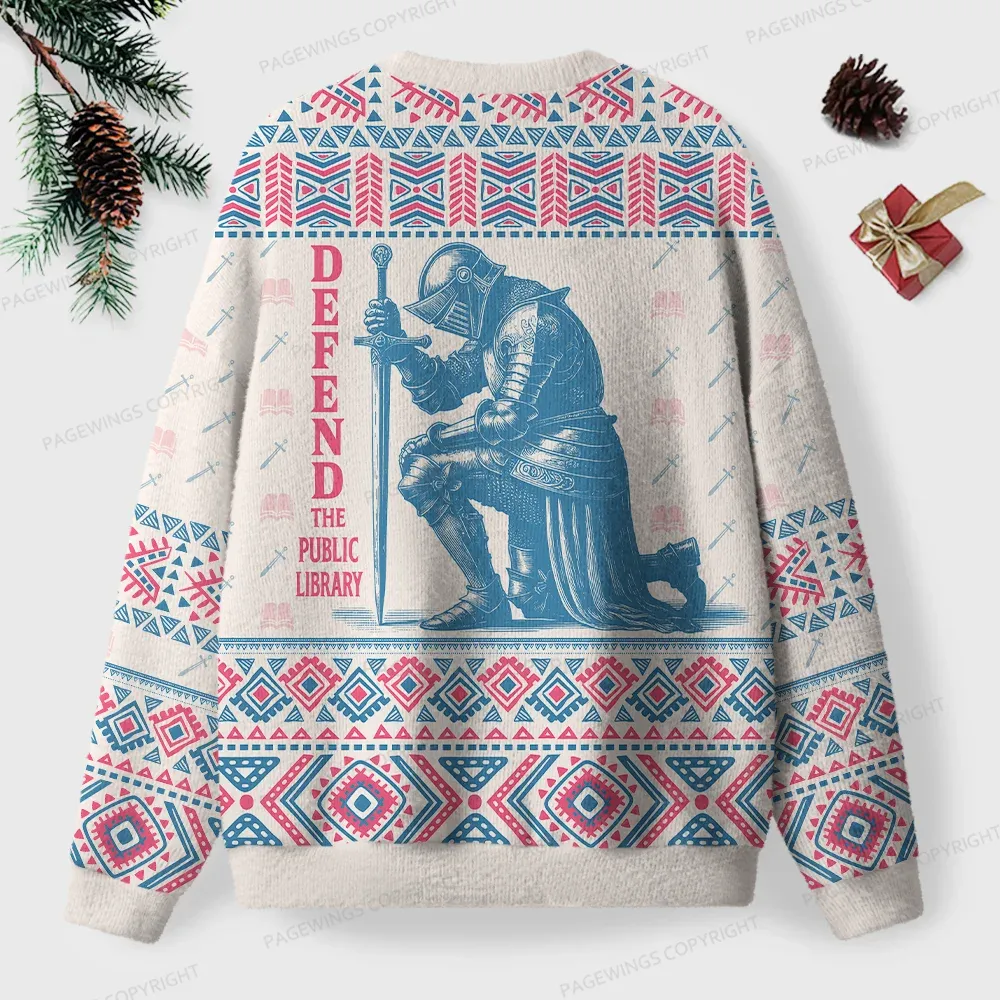 Pagewings Defend The Public Library Unisex Ugly Knit Sweatshirt