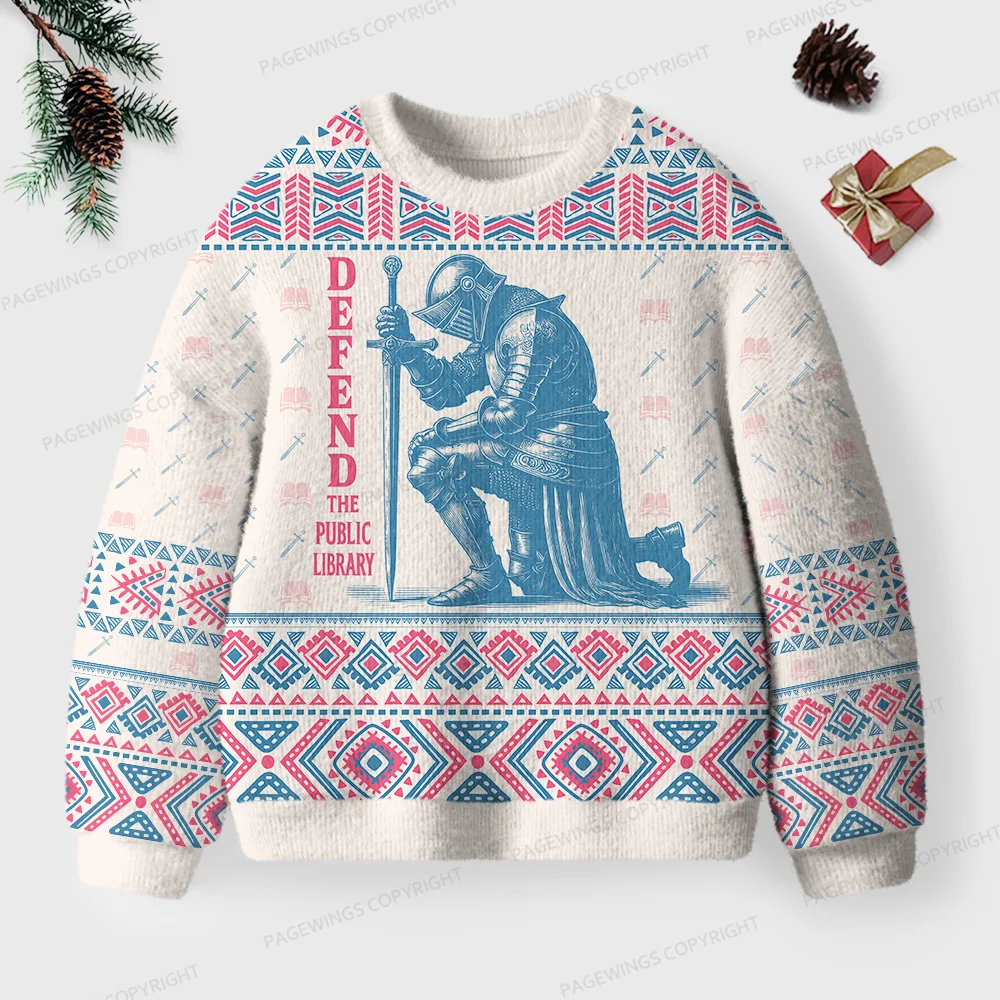 Pagewings Defend The Public Library Unisex Ugly Knit Sweatshirt