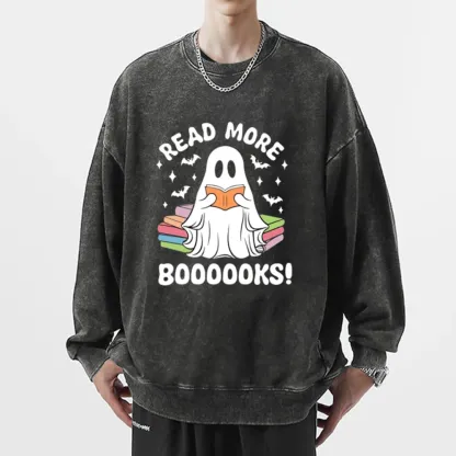 Pagewings Halloween Read More Booooks Unisex Washed Sweatshirt