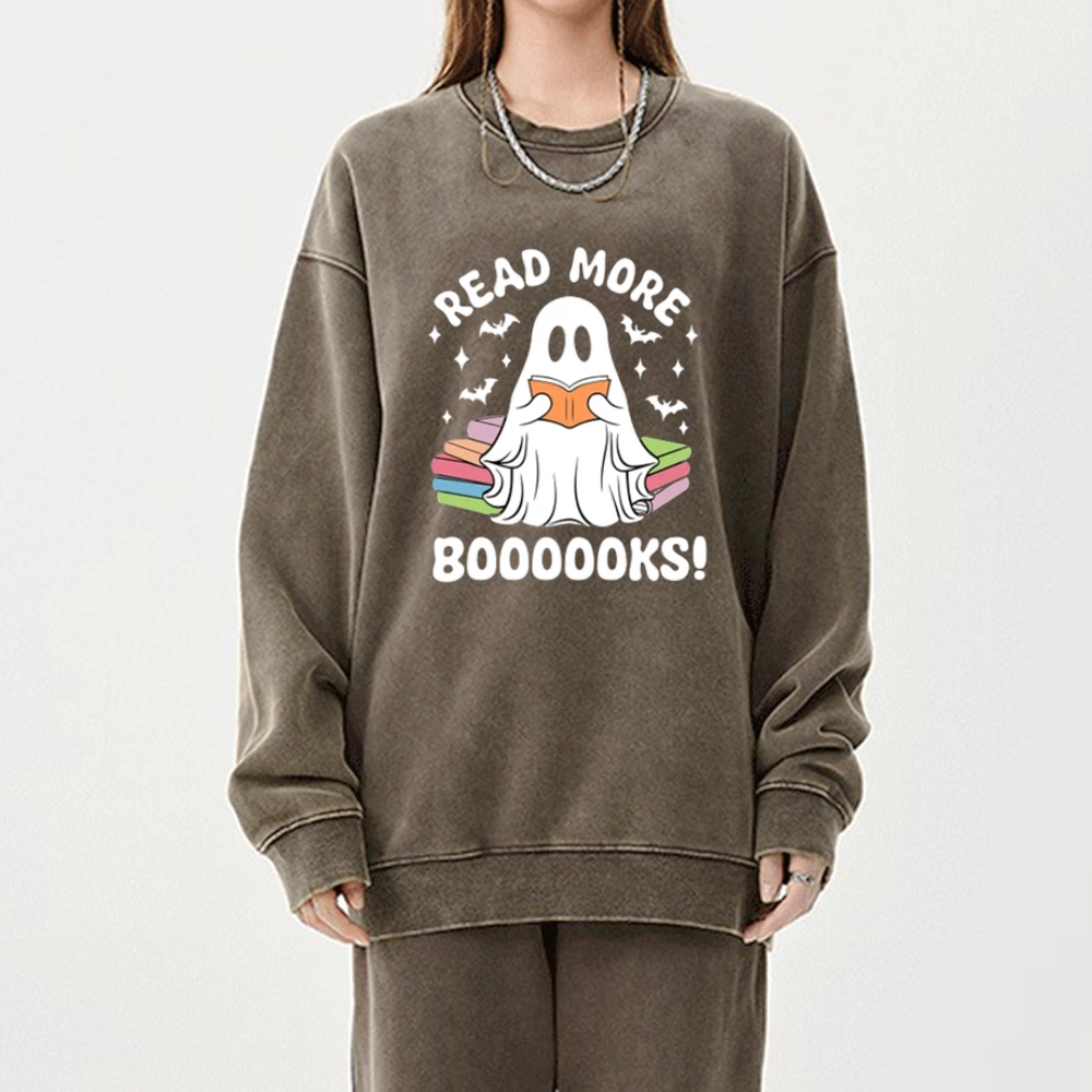 Pagewings Halloween Read More Booooks Unisex Washed Sweatshirt