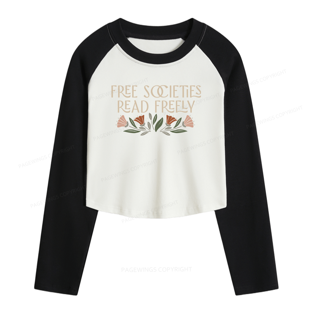 Pagewings Read Freely Women Long Sleeve Crop Raglan T-shirt