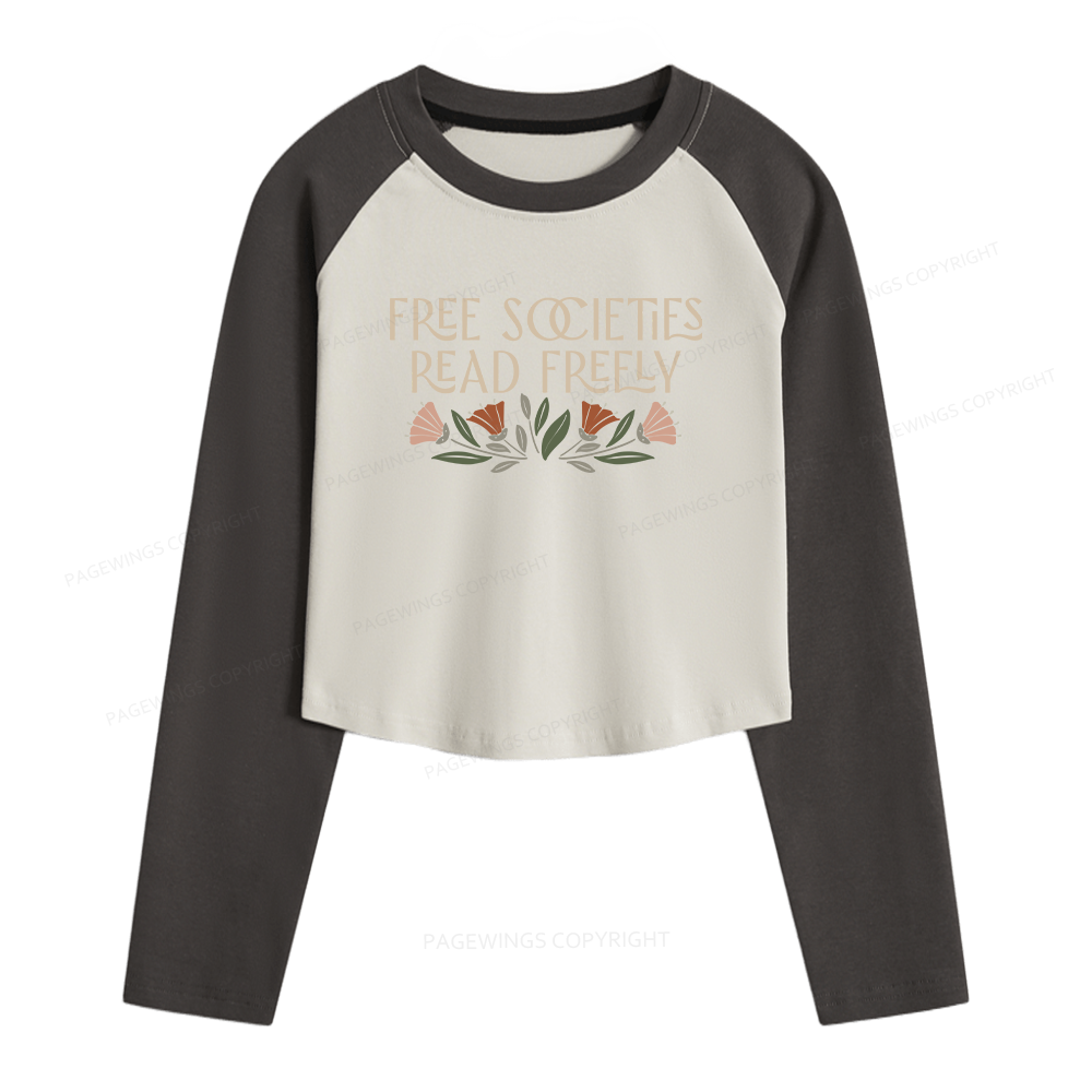 Pagewings Read Freely Women Long Sleeve Crop Raglan T-shirt