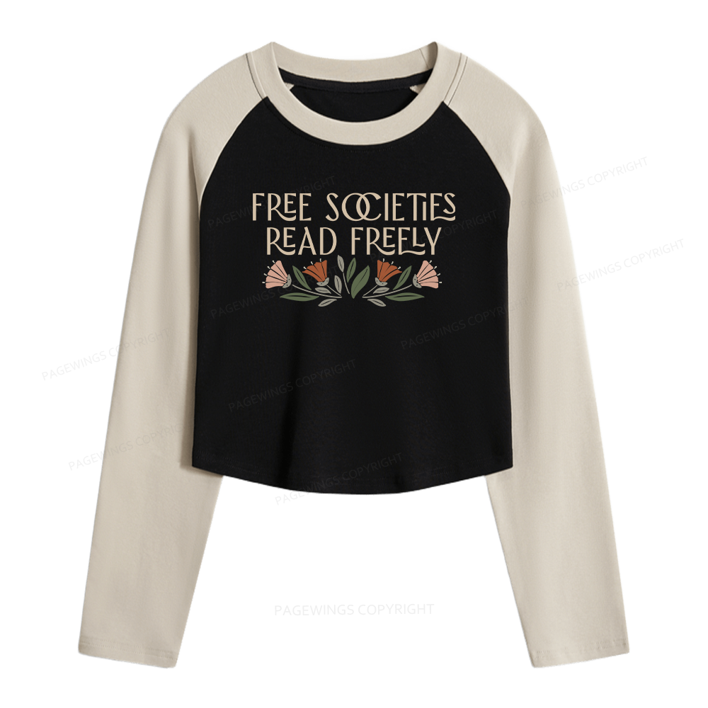Pagewings Read Freely Women Long Sleeve Crop Raglan T-shirt