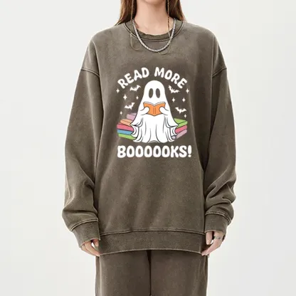 Pagewings Halloween Read More Booooks Unisex Washed Sweatshirt